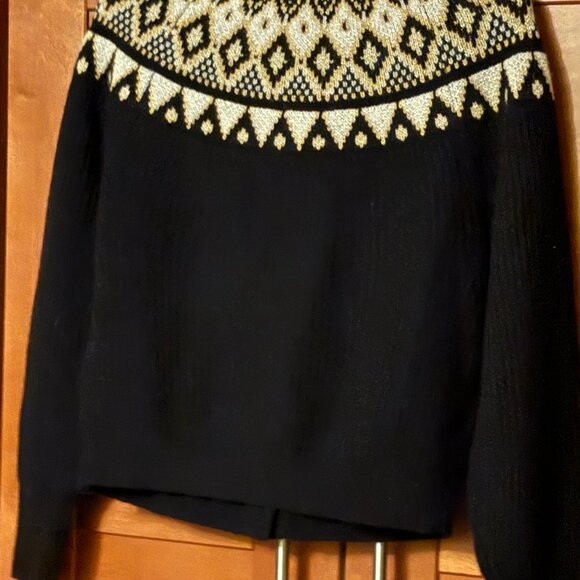 J Crew Fair Isle Black White & Gold Button Down Jewelled Buttons Cardigan Sz S - Picture 6 of 6